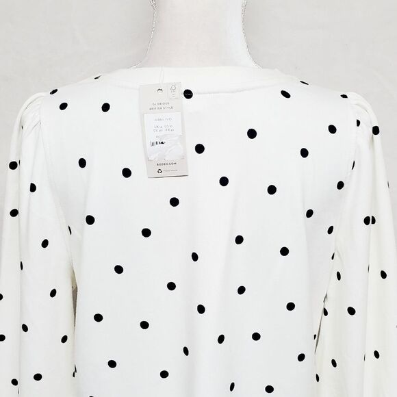 BODEN Ramona Sweatshirt Dress Long Sleeve Ivory Navy Blue Polka-dot 100% Cotton - Picture 8 of 12
